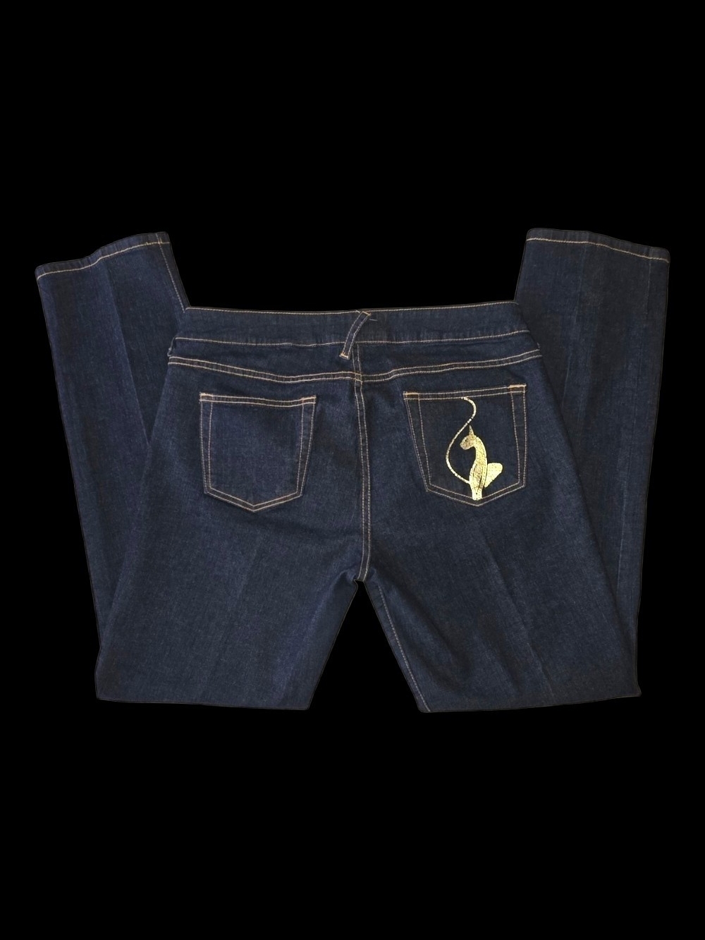 Vintage Y2K Baby Phat Dark Wash Jeans Rhinestone Cat Logo Size 13 - Picture 4 of 6